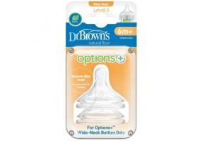 DR.BROWN'S Natural Flow Option's + Silicone Nipple, 6m +, Level 3 WN3201, Thick Neck, 2pcs